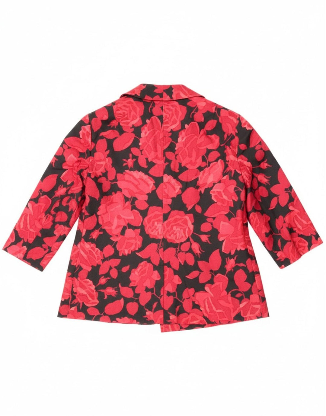 Jaqueta blazer feminina vintage manga 3/4 2 botões Reino Unido 14 médio vermelho floral