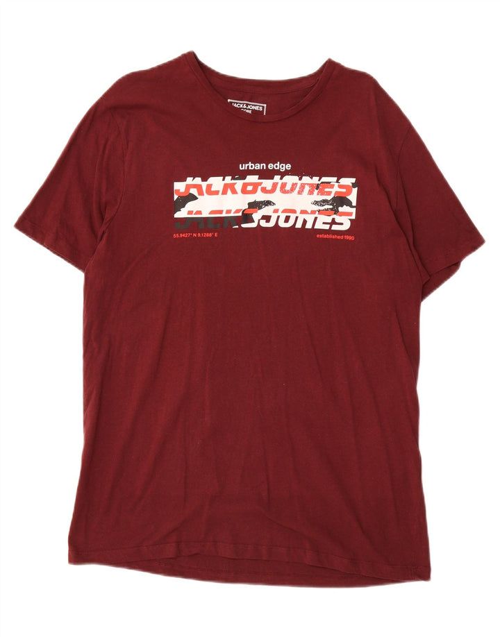 JACK & JONES Mens Regular Fit Graphic T-Shirt Top XL Burgundy Cotton Vintage Jack & Jones and Second-Hand Jack & Jones from Messina Hembry 