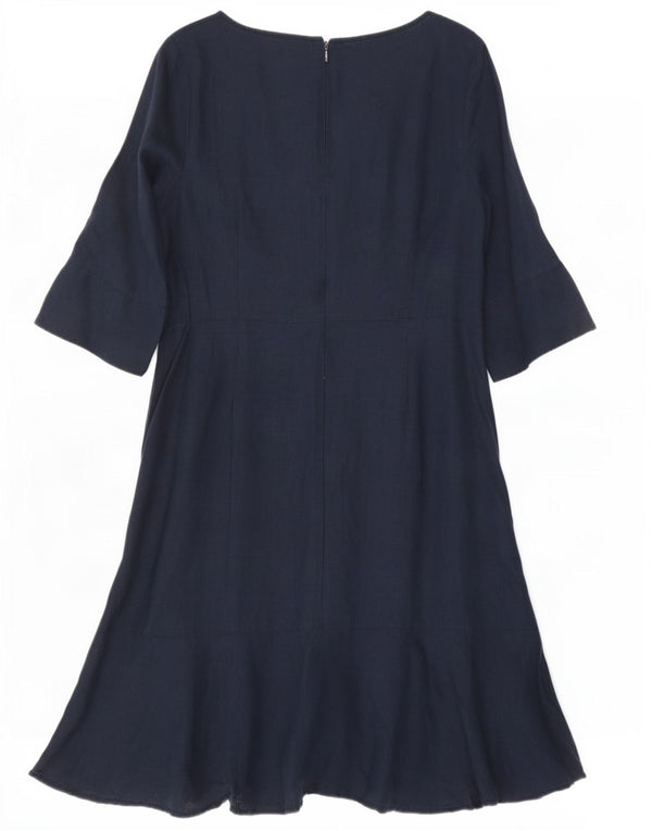 Vestido assimétrico feminino Monsoon manga 3/4 Reino Unido 16 grande linho azul marinho