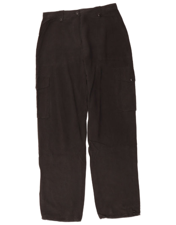 Calça cargo feminina reta Warehouse UK 12 médio W28 L31 seda preta
