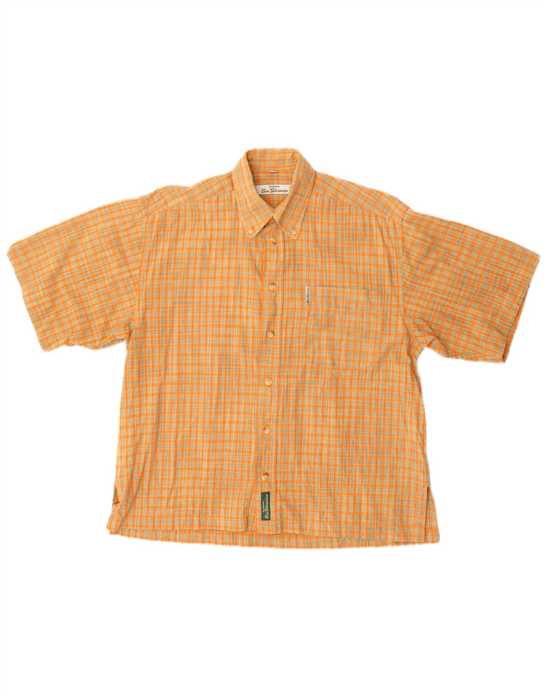 Camisa masculina de manga curta BEN SHERMAN xadrez laranja médio