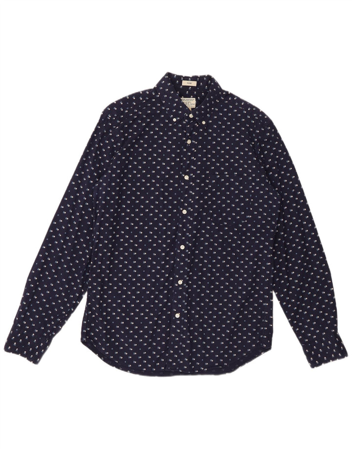 J. Crew Camisa Slim Masculina Média Azul Marinho Floral Algodão