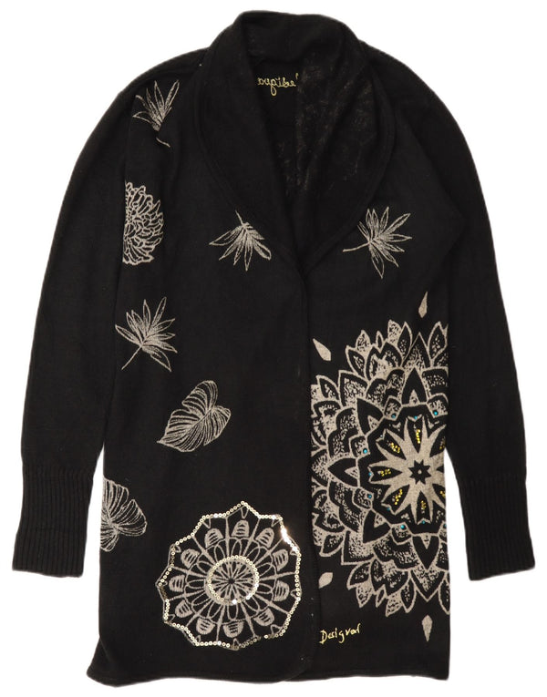 Suéter cardigan feminino Desigual Oversized Longline UK 6 XS preto floral
