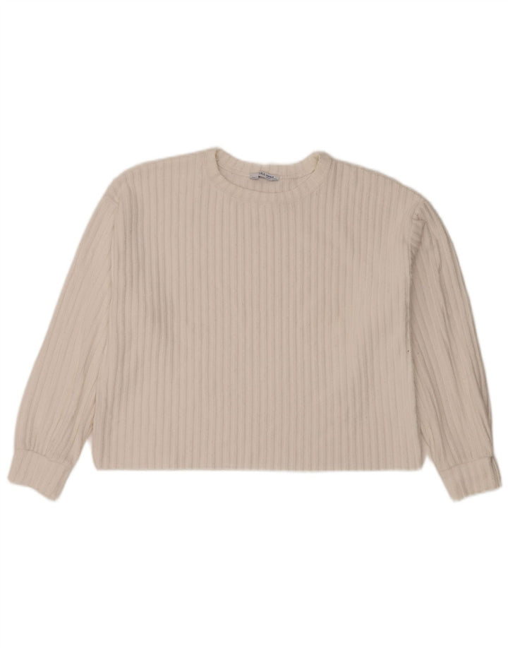 Zara Womens Crop Oversized Top Manga Longa Reino Unido 14 Médio Branco
