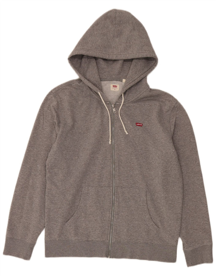 Suéter masculino com capuz e zíper Levi's algodão manchado cinza médio