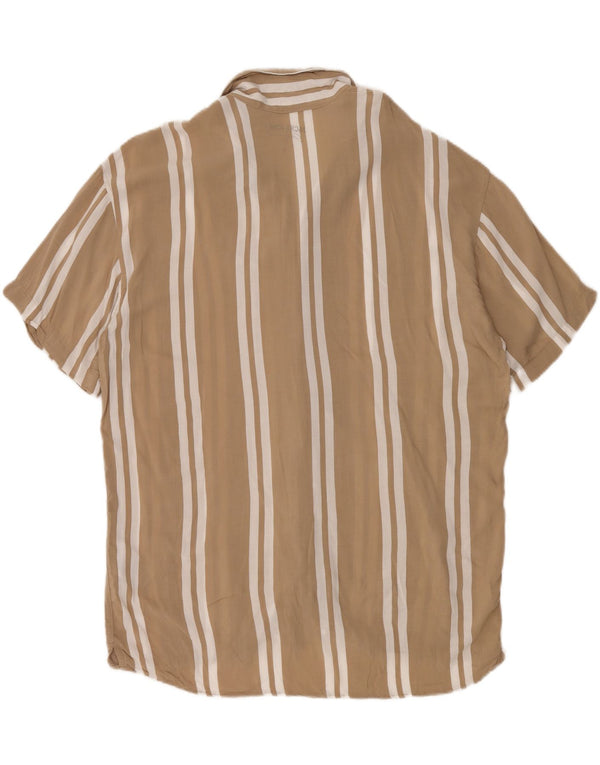 Jack & Jones Mens Short Sleeve Shirt Large Beige Striped Viscose
