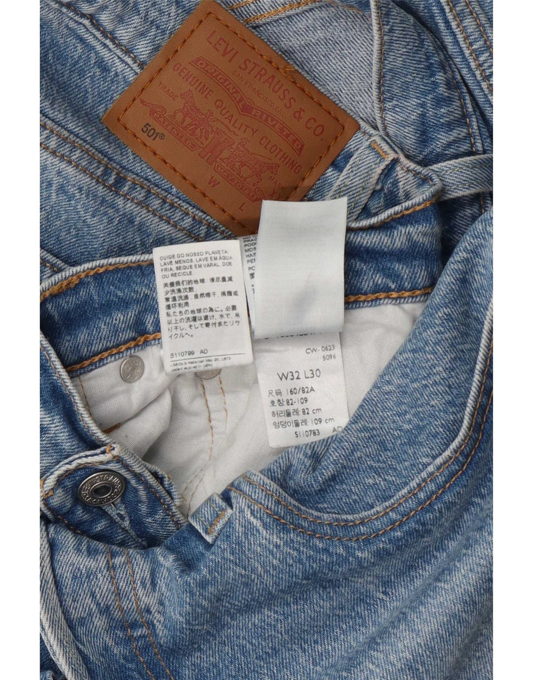 Levi's Masculino 501 Straight Jeans W32 L30 Azul Algodão