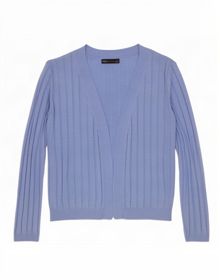 Suéter cardigã aberto grande Marks & Spencer feminino Reino Unido 10 pequeno azul