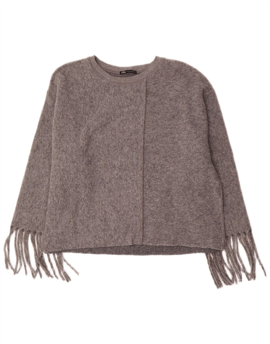 Zara Suéter feminino superdimensionado com gola canoa Reino Unido 16 poliéster cinza grande