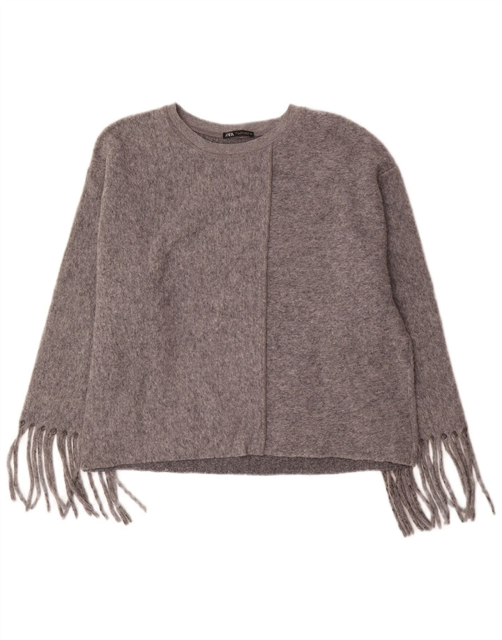 Zara Suéter feminino superdimensionado com gola canoa Reino Unido 16 poliéster cinza grande