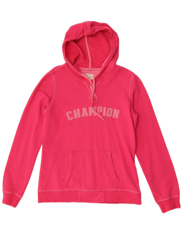Jumper feminino com capuz gráfico Champion Heritage Fit Reino Unido 14 grande rosa