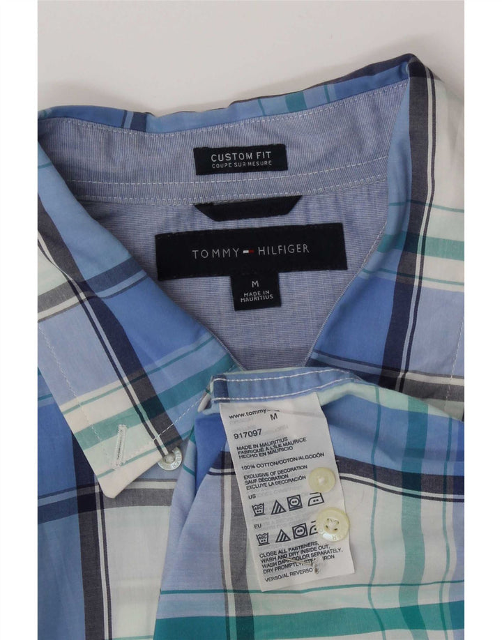 Tommy Hilfiger Camisa masculina de manga curta personalizada de algodão xadrez azul médio