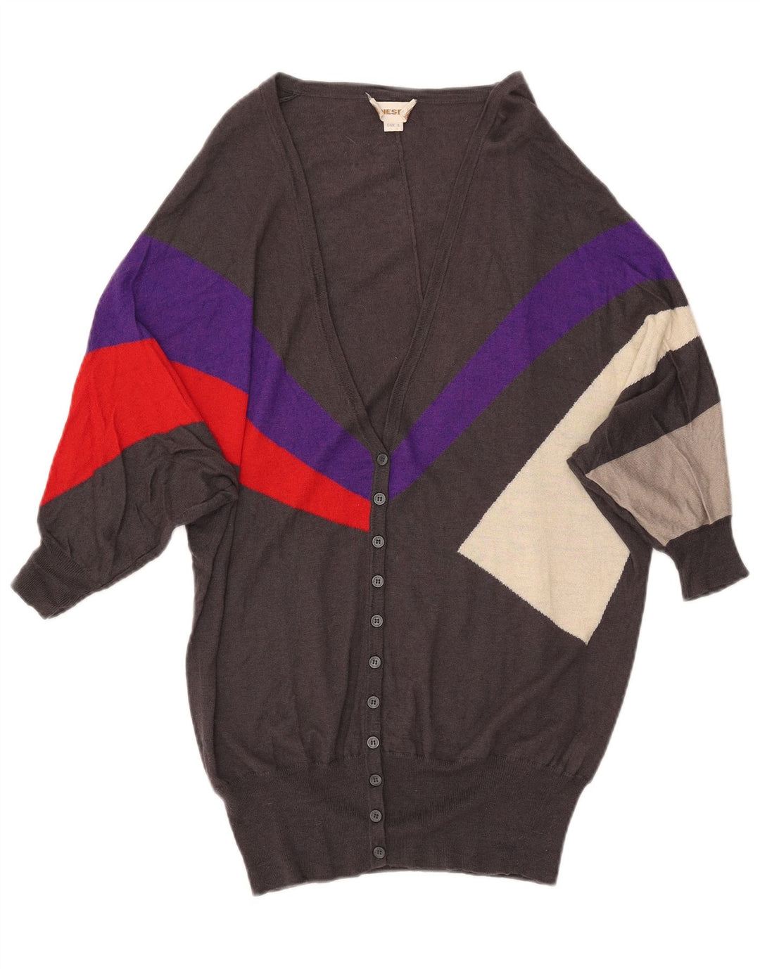 Suéter cardigã feminino DIESEL Longline UK 10 pequeno bloco cinza colorido