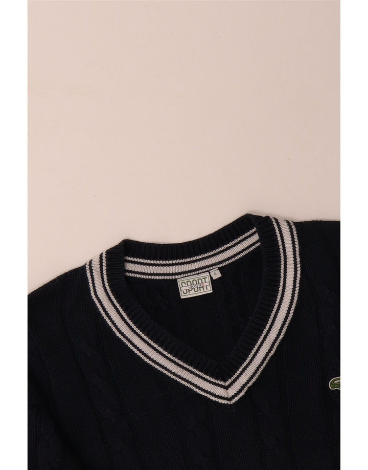 Suéter masculino LACOSTE com decote em V tamanho 6 XL azul marinho algodão