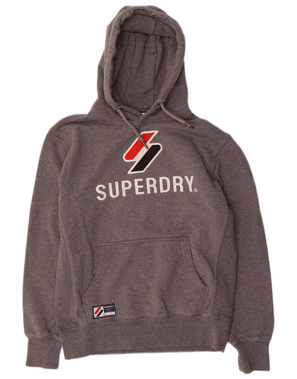Suéter com capuz gráfico masculino Superdry grande algodão manchado cinza