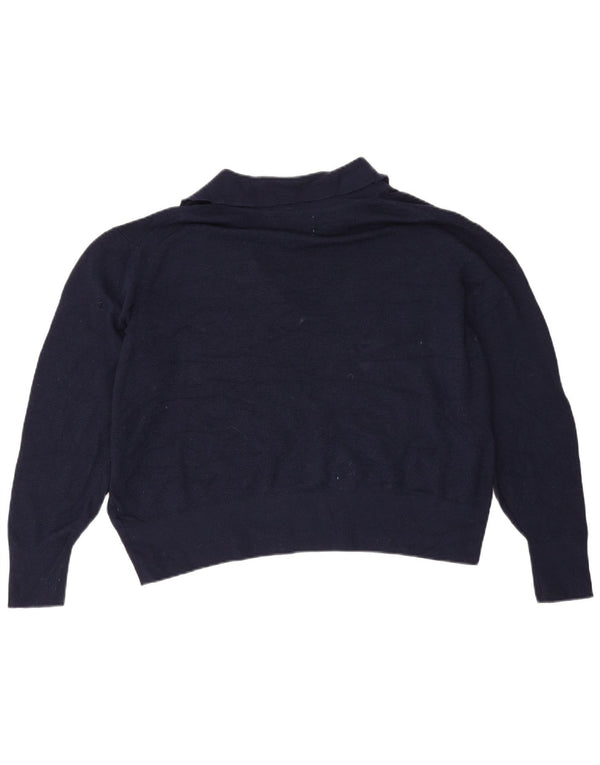 Suéter feminino Marks & Spencer com gola polo e gola alta Reino Unido 16 grande azul marinho