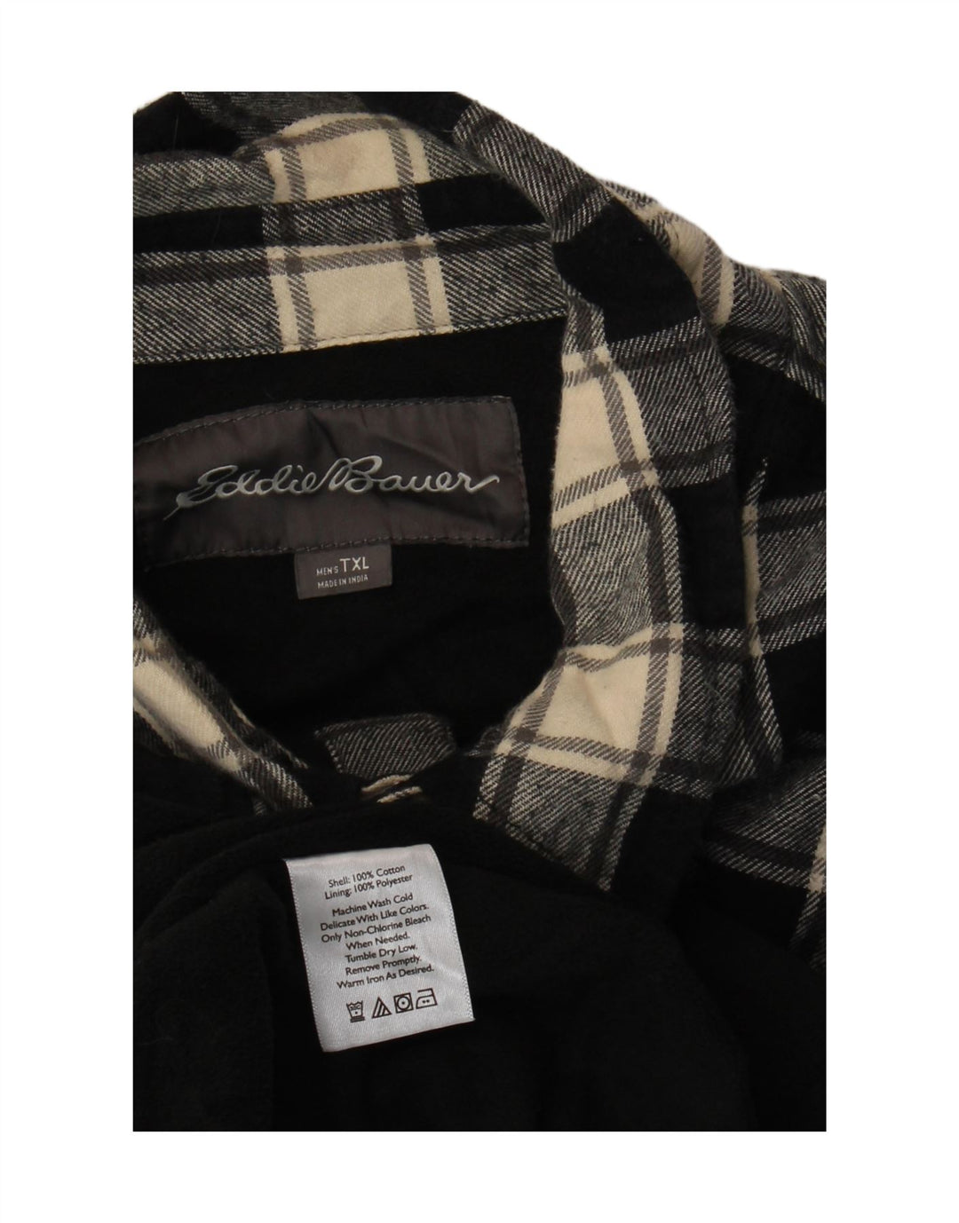 EDDIE BAUER Camisa masculina alta de flanela XL preta xadrez algodão