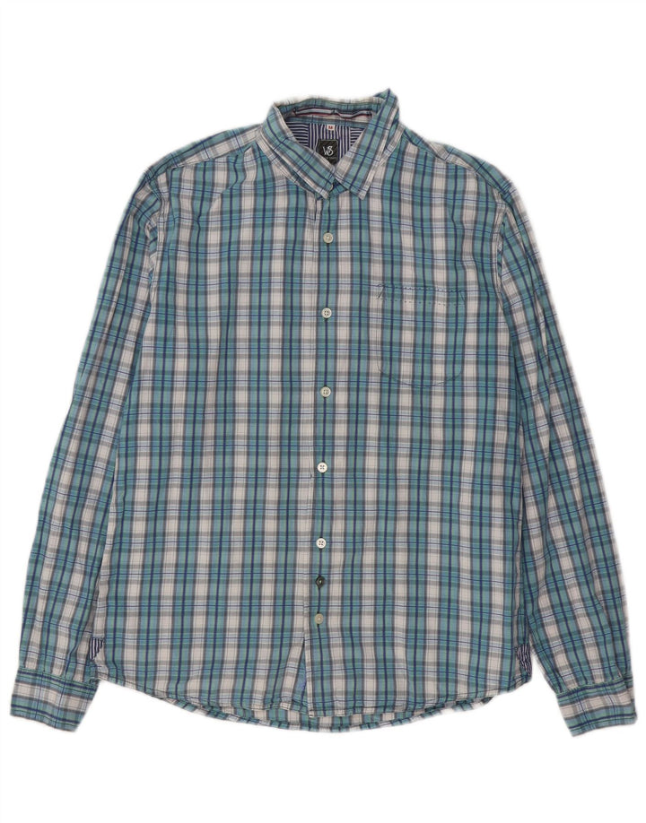 White Stuff Mens Camisa Slim Fit Algodão Xadrez Azul Médio