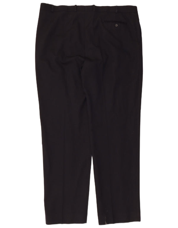 Calça masculina de terno reto Marks & Spencer W42 L33 lã azul marinho