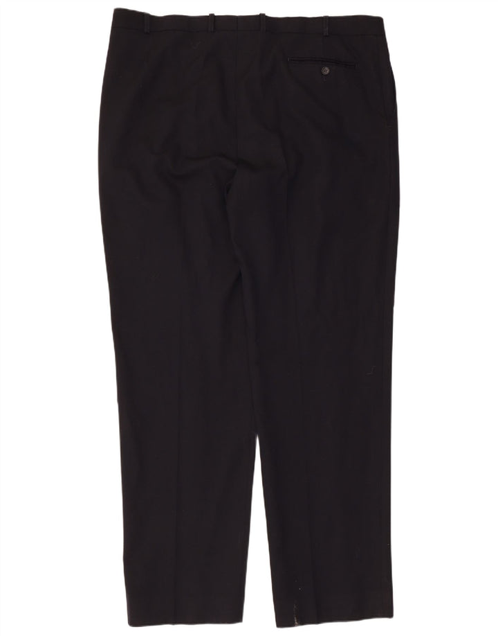Calça masculina de terno reto Marks & Spencer W42 L33 lã azul marinho