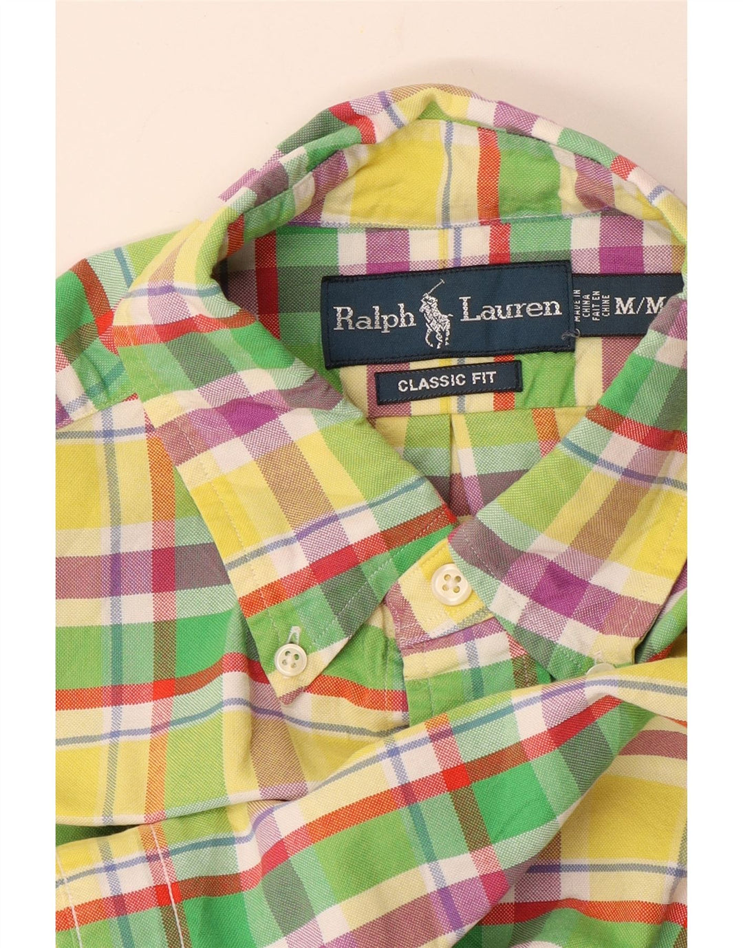 Camisa masculina de manga curta clássica RALPH LAUREN xadrez médio amarelo