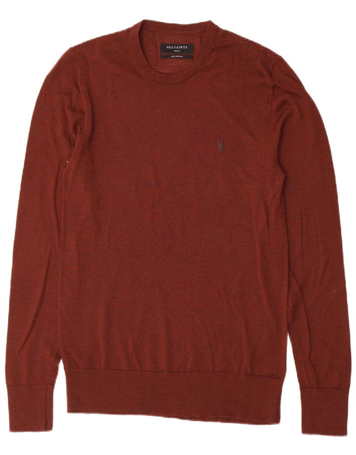 Suéter masculino All Saints com gola redonda e lã merino marrom pequena