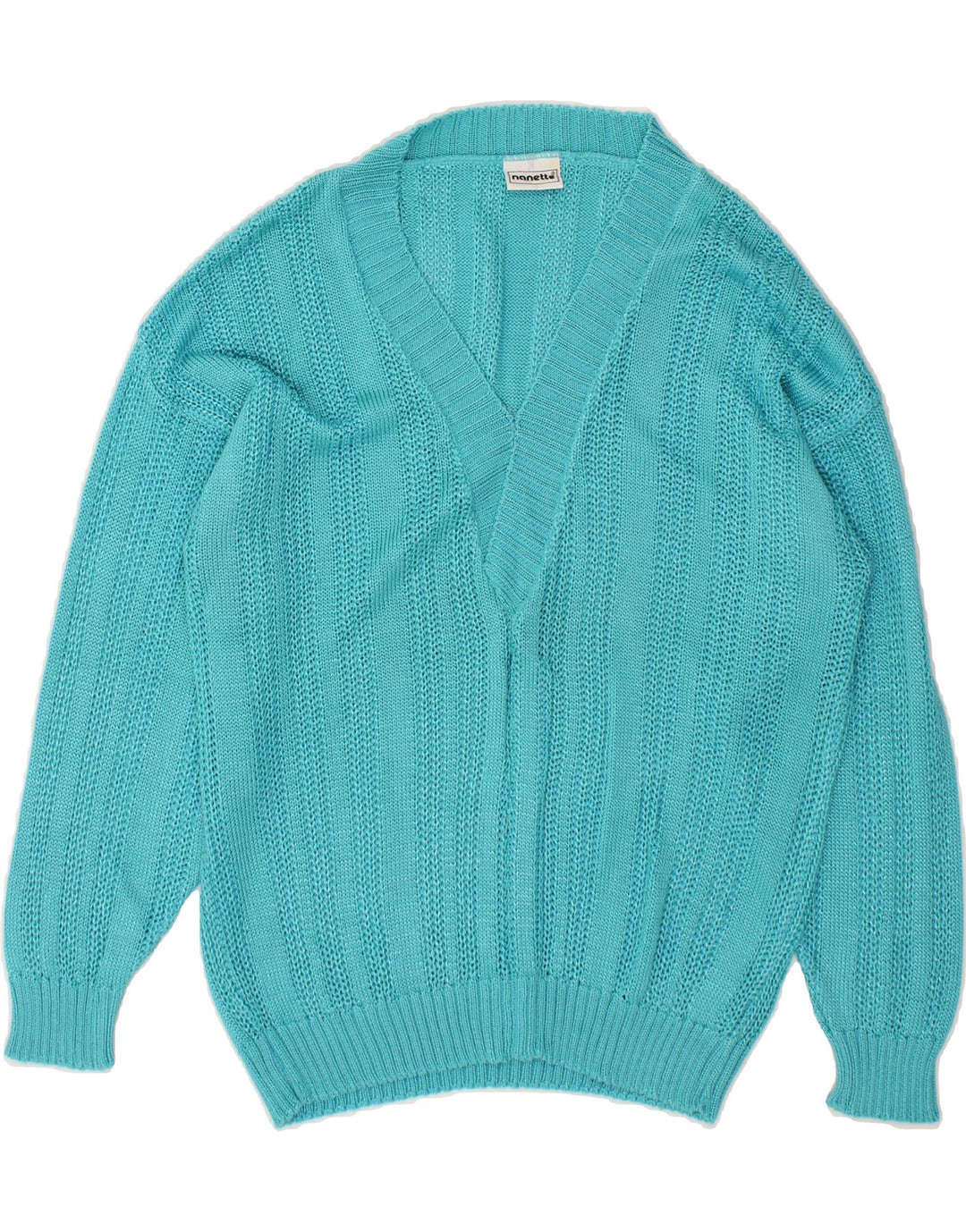 VINTAGE Womens V-Neck Jumper Sweater UK 16 Large Turquoise Vintage Vintage and Second-Hand Vintage from Messina Hembry 