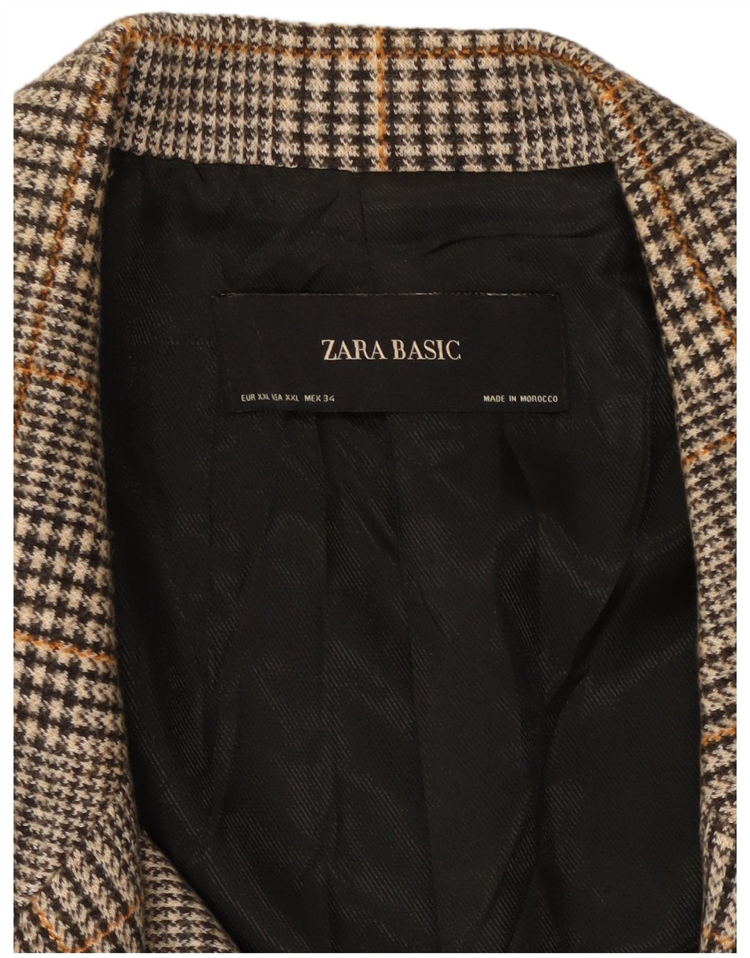 Casaco feminino ZARA com peito duplo UK 20 2XL cinza houndstooth poliéster