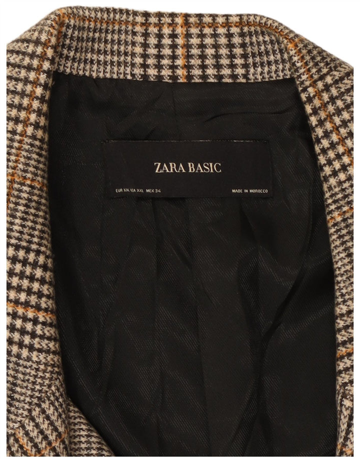 Casaco feminino ZARA com peito duplo UK 20 2XL cinza houndstooth poliéster