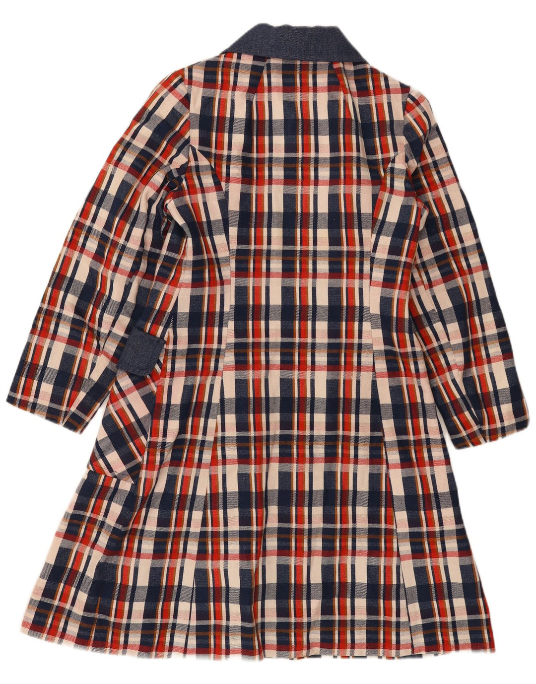 Sobretudo feminino vintage UK 8 pequeno xadrez azul marinho