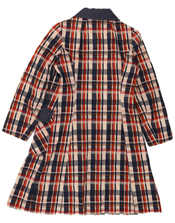 Sobretudo feminino vintage UK 8 pequeno xadrez azul marinho