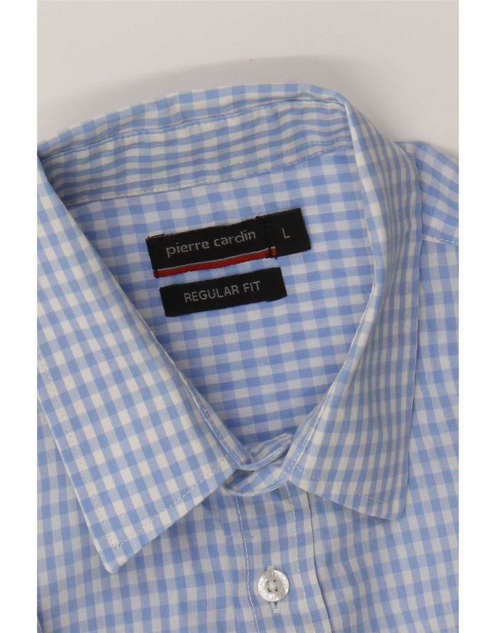 Pierre Cardin Camisa masculina de manga curta regular fit grande azul guingão