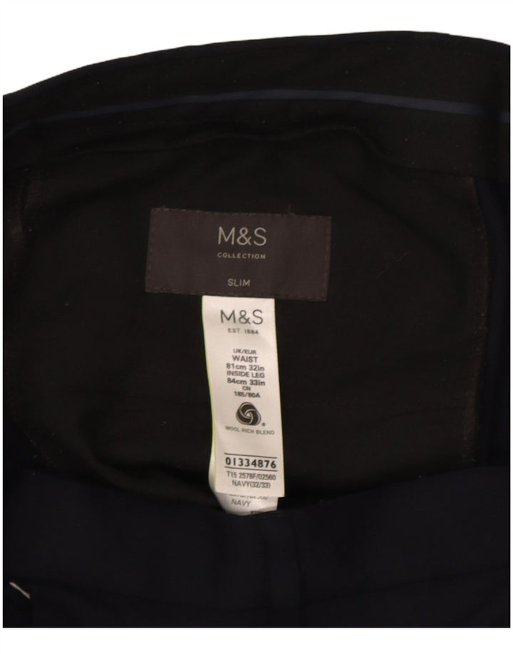 Calça masculina Marks & Spencer Slim Suit W32 L33 Lã Azul Marinho