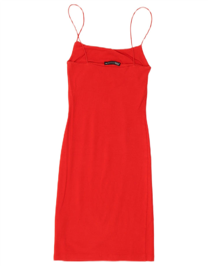 Vestido de verão feminino Zara UK 8 pequeno algodão laranja