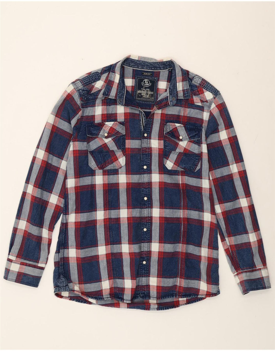 Camisa masculina Slim Fit Tom Tompson 2XL algodão xadrez azul marinho