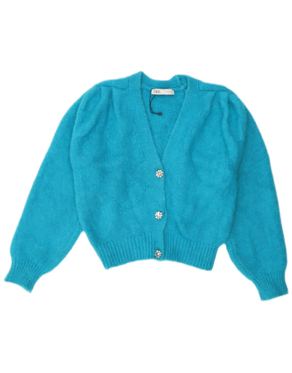 Suéter feminino Zara com corte solto e cardigan UK 10 pequeno azul acrílico
