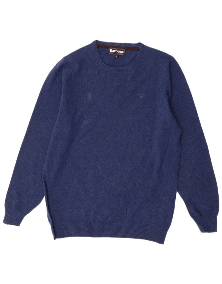 Suéter masculino Barbour com gola redonda, lã de cordeiro azul marinho pequena