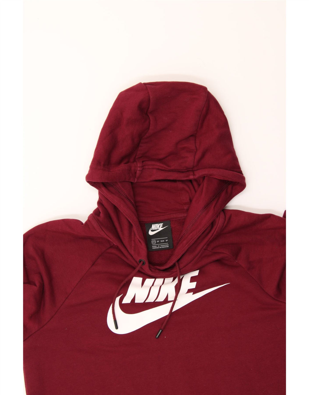 NIKE Womens Oversized Graphic Hoodie Jumper UK 6 XS Burgundy Cotton Vintage Nike and Second-Hand Nike from Messina Hembry 