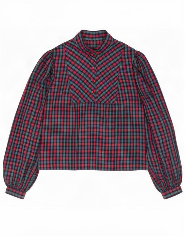 Blusa feminina vintage de manga comprida UK 14 xadrez médio multicolorido