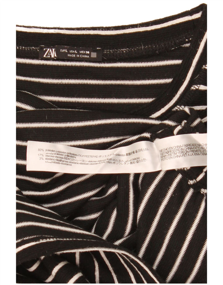 Zara Crop Top Feminino Manga Longa Reino Unido 16 Grande Poliéster Listrado Preto