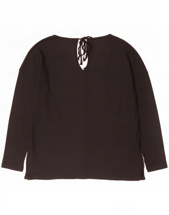 Top feminino Massimo Dutti manga comprida UK 14 linho preto médio