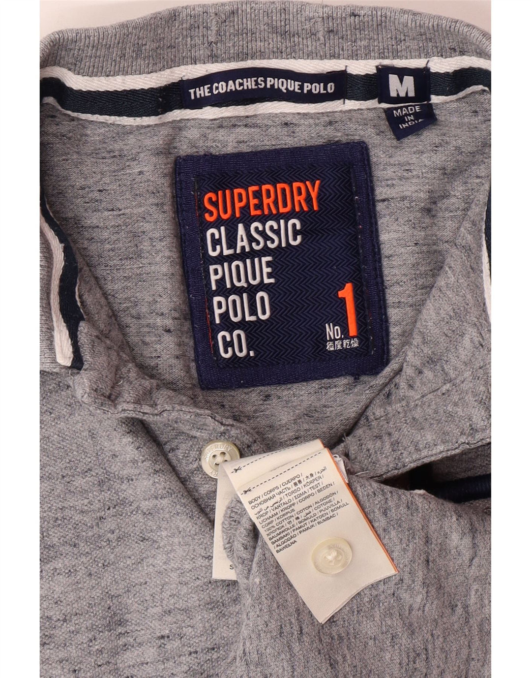 Camisa polo masculina SUPERDRY algodão manchado cinza médio