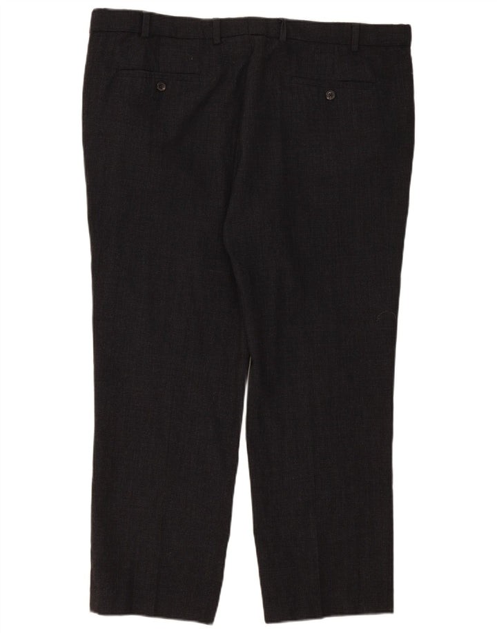Calça masculina de terno reto Marks & Spencer sob medida W42 L29 cinza xadrez