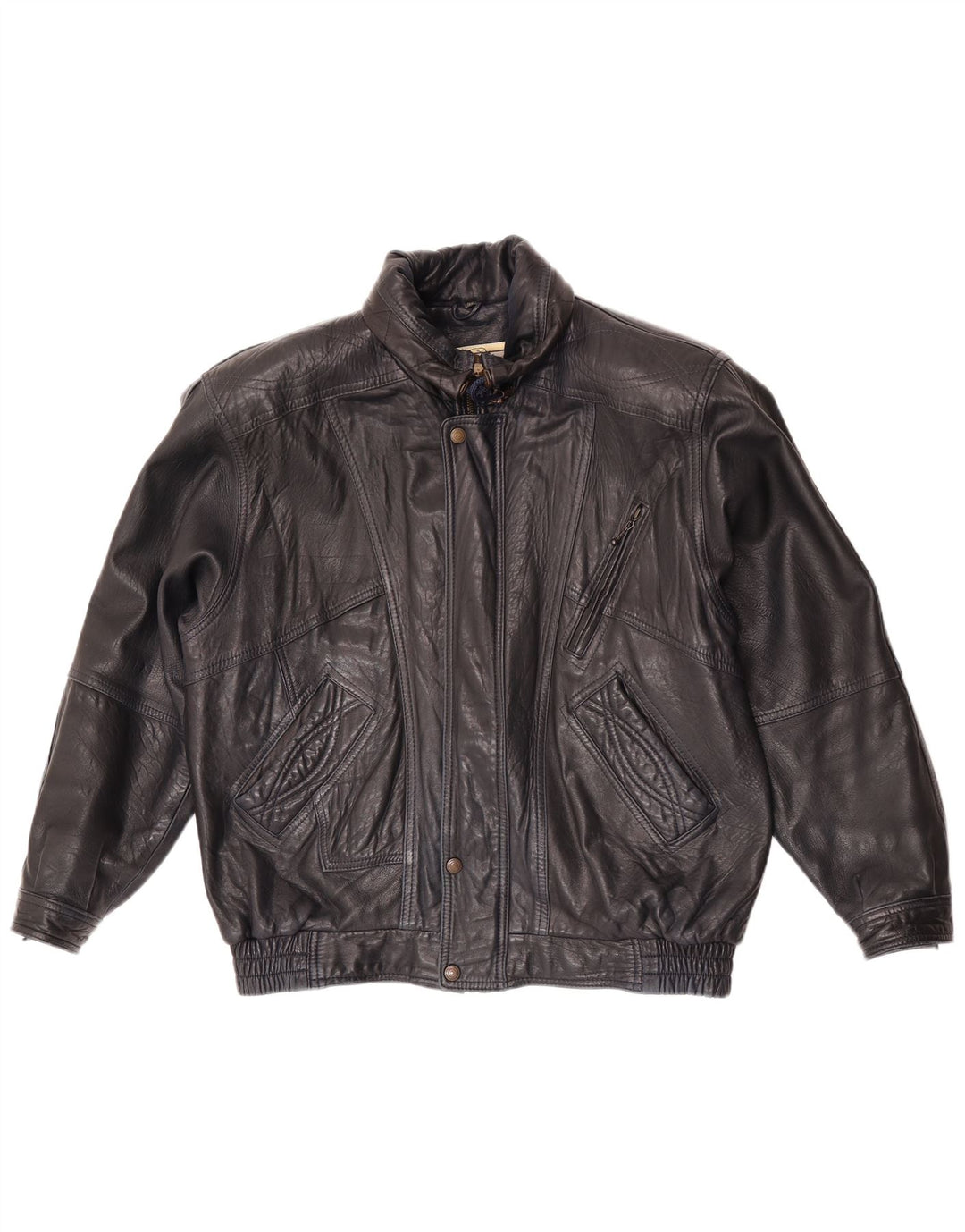 Jaqueta de couro masculina vintage EU 52 XL couro azul marinho