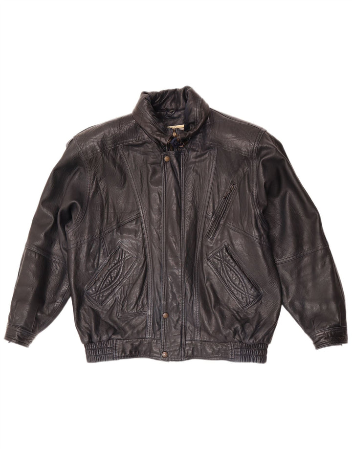Jaqueta de couro masculina vintage EU 52 XL couro azul marinho