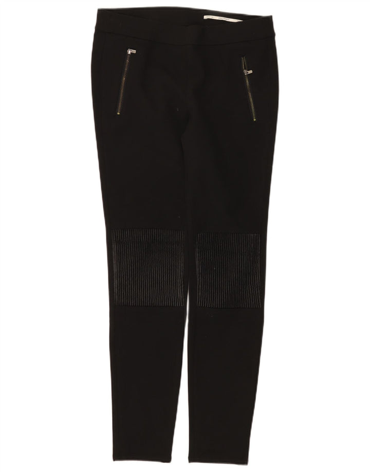 Calça feminina Zara cintura média slim casual médio W28 L28 poliéster preto