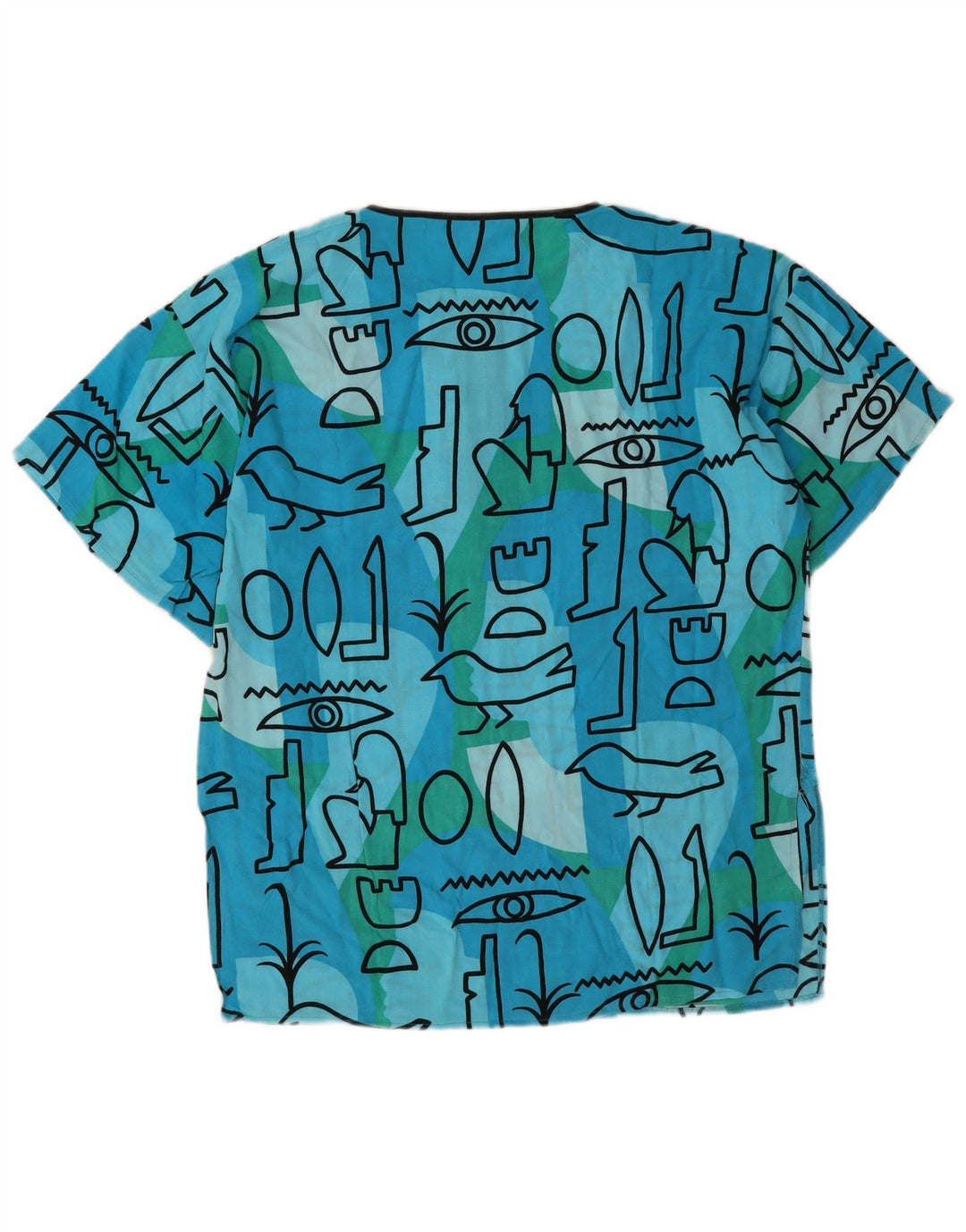 Blusa Feminina Vintage Top EU 44 XL Azul Geométrico