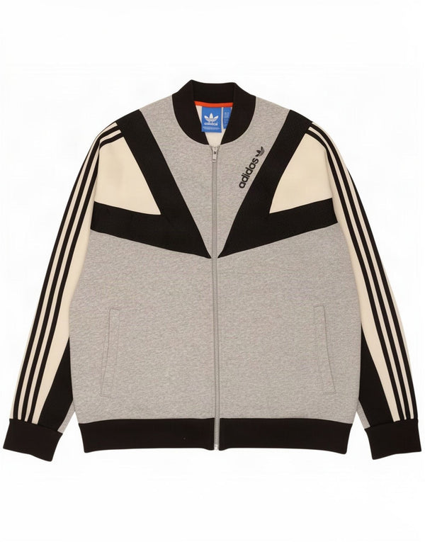 Adidas Mens Tracksuit Top Jacket XL Cinza Colourblock Algodão