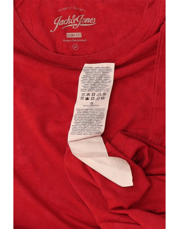 Jack & Jones Mens Slim Fit Camiseta Top Médio Algodão Vermelho