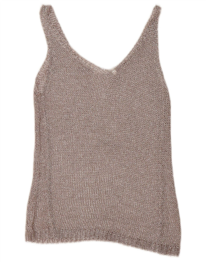 Top feminino de crochê vintage UK 12 médio prateado